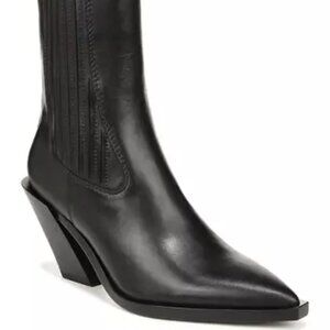 Sam Edelman Mandey Black Leather Slant Heel Point Toe Boots Sz 8
